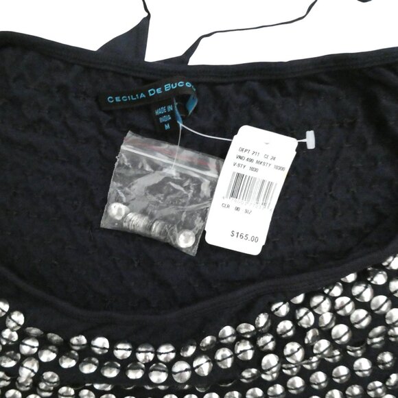 CECILIA DE BUCORT studded jersey top sz M NWT navy blue - Picture 6 of 7
